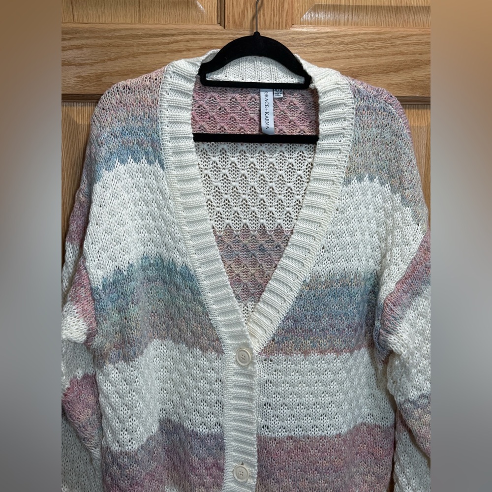 Grace + Karma Pastel Stripe Knit Cardigan Size XL/1X - Picture 3 of 10